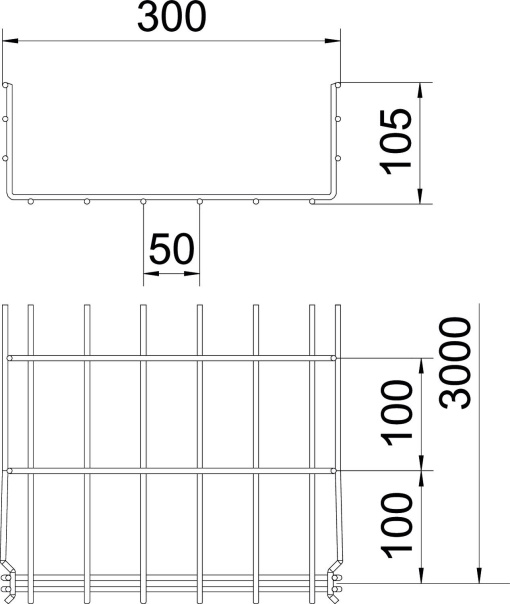 Caminho de cabos em varão GRM 105x300x3000 Aço eletrogalvanizado zinco