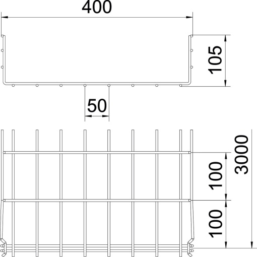 Caminho de cabos em varão GRM 105x400x3000 Aço galvanizado por imersão a quente após maquinação
