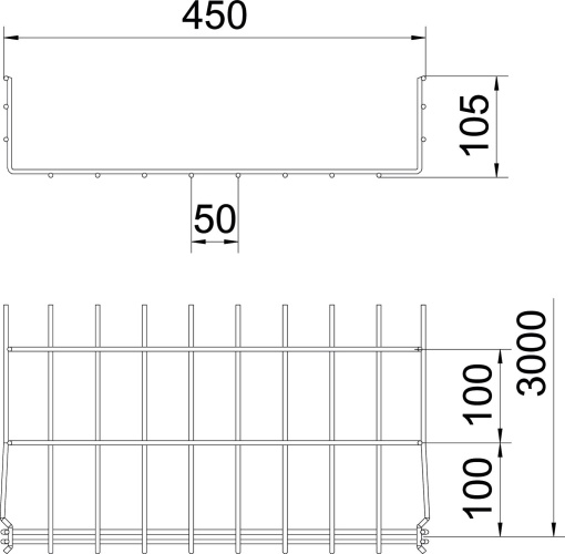 Caminho de cabos em varão GRM 105x450x3000 Aço Galvanizado por imersão a quente após maquinação zinco