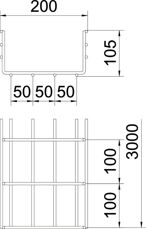 Mesh cable tray SGR 105x200x3000 Aço eletrogalvanizado zinco
