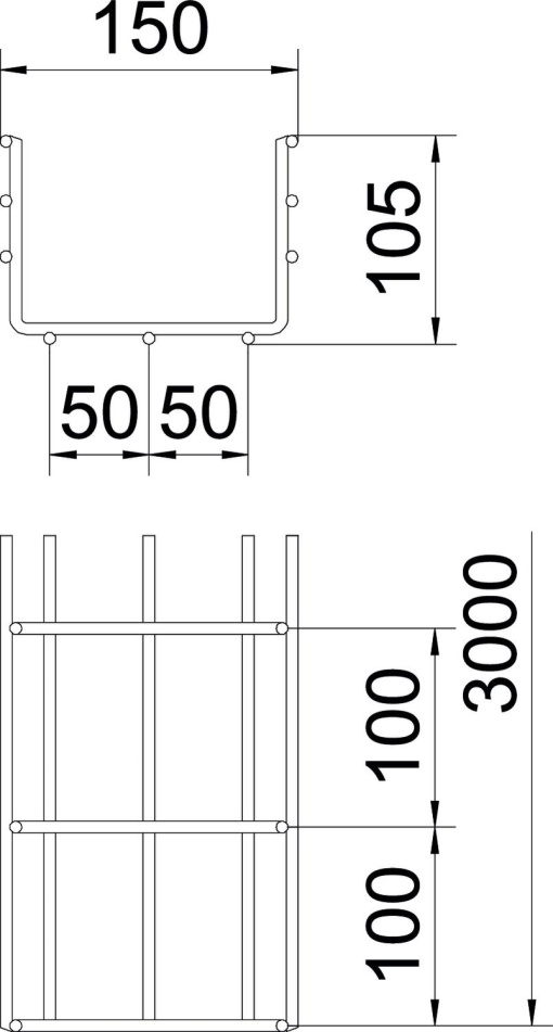 C.cabos varão grandes vãos SGR 105x150x3000 Aço inoxidável, livre de ferrugem A2 1.4301 brilhante, pós-tratamento