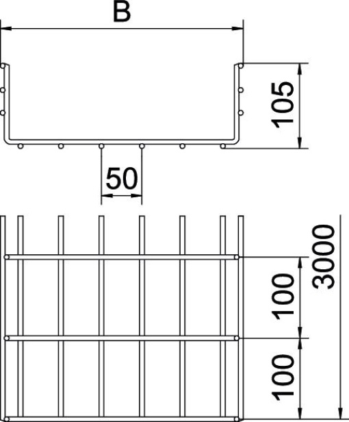 C.cabos varão grandes vãos SGR 105x300x3000 Aço inoxidável, livre de ferrugem A2 1.4301 brilhante, pós-tratamento