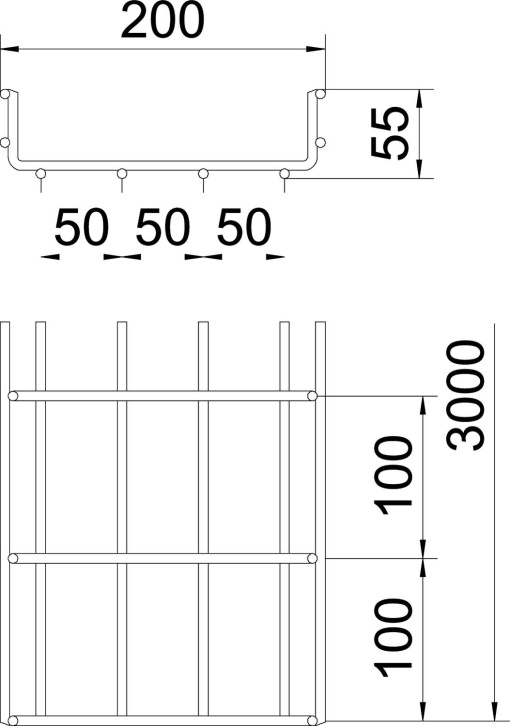 Mesh cable tray SGR 55x200x3000 Aço eletrogalvanizado zinco
