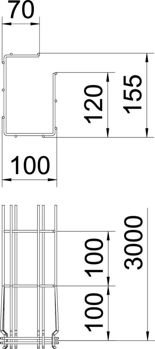 Caminho de cabos varão G Magic 150x100x3000 Aço inoxidável A4 1.4401 brilhante, pós-tratamento aço inoxidável