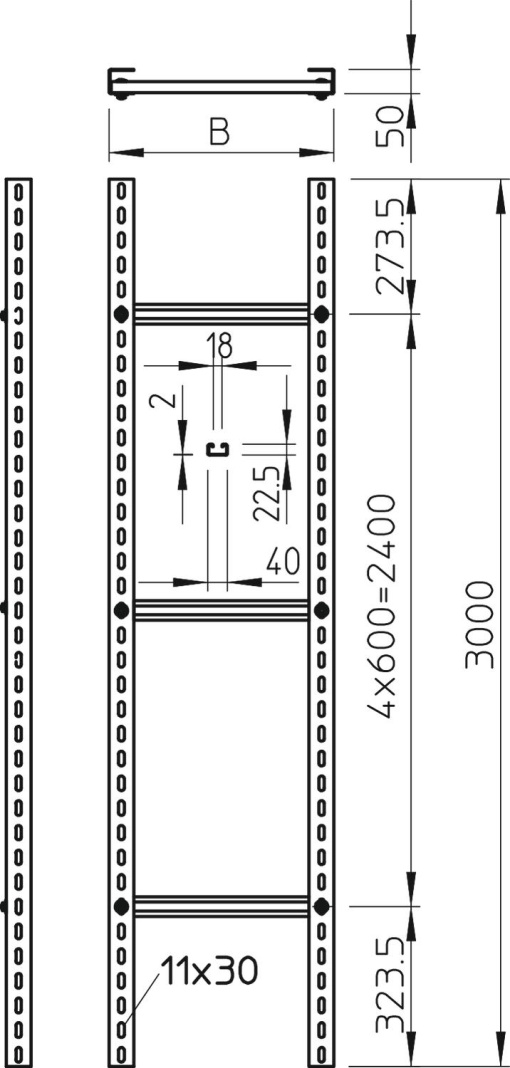 Escada vertical grandes cargas com degrau C 40 600x3000 Aço galvanizado por imersão a quente após maquinação
