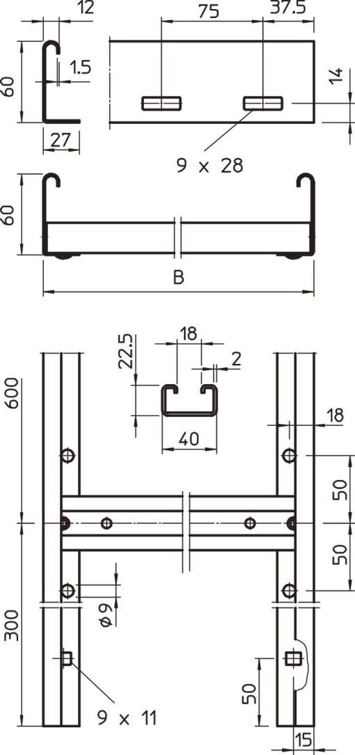 Escada vertical médias cargas com degraus CPS 60x200x6000 Aço galvanizado por imersão a quente após maquinação