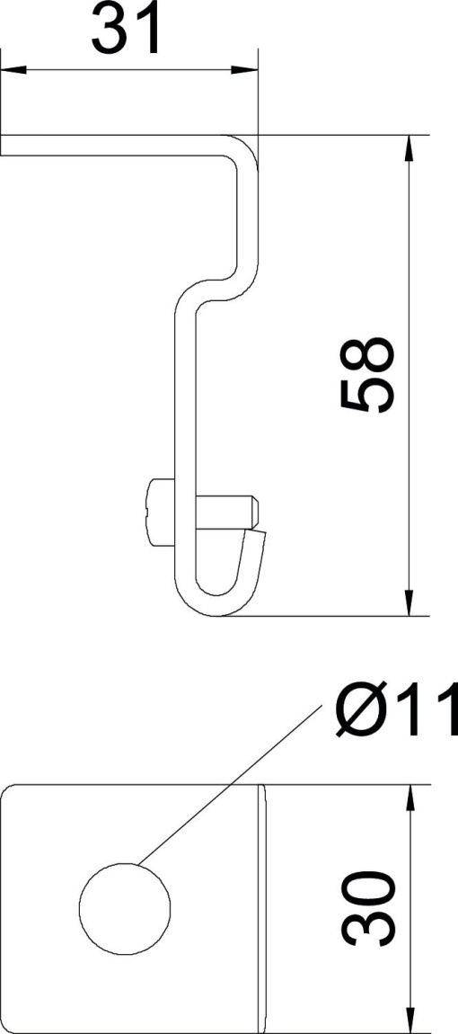 Suporte de suspensão lateral para caminho de cabos em varão 58x31 Aço inoxidável A4 1.4401 brilhante, pós-tratamento aço inoxidável
