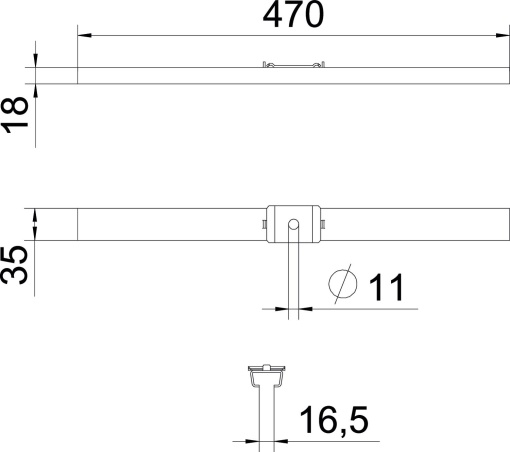 Suspensão central para varão, com peça de aperto B470mm Aço galvanizado pelo método Sendzimir