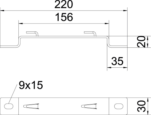Distanciador para caminho de cabos em varão B150mm Aço Galvanizado por imersão a quente após maquinação zinco