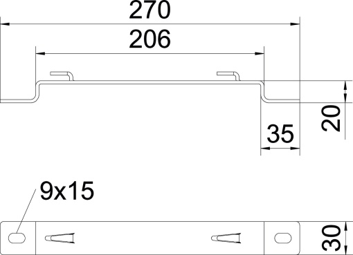 Distanciador para caminho de cabos em varão B200mm Aço galvanizado pelo método Sendzimir zinco