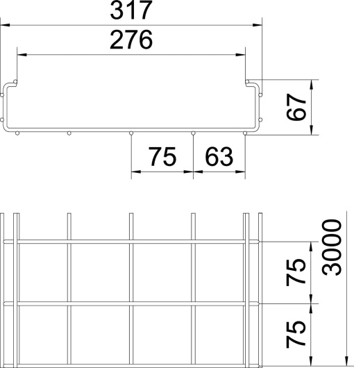 Caminho de cabos em varão C 50x300x3000 Aço inoxidável, livre de ferrugem A2 1.4301 brilhante, pós-tratamento