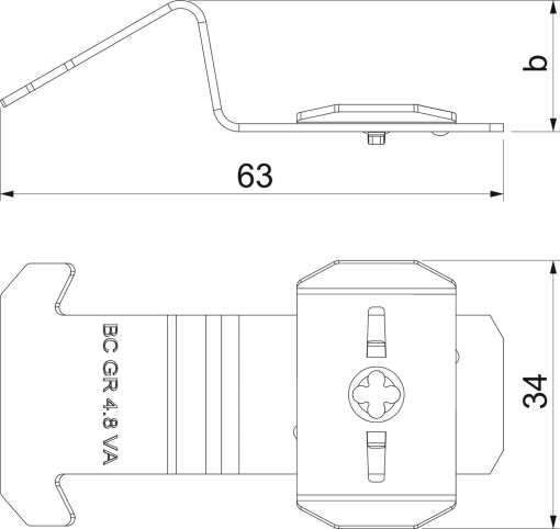 Fixador caminho de cabos varão de perfil MS 82x33x17 Aço inoxidável A2 1.4310 brilhante, pós-tratamento