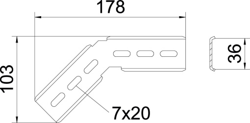 Derivação vertical 45º para caminho cabos em varão C 178x103 Aço inoxidável, livre de ferrugem A2 1.4301 brilhante, pós-tratamento aço inoxidável