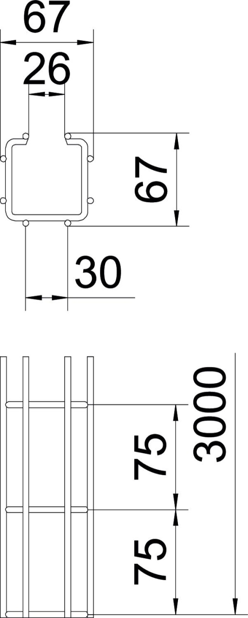 Caminho de cabos em varão C 50x50x3000 Aço Galvanizado por imersão a quente após maquinação zinco