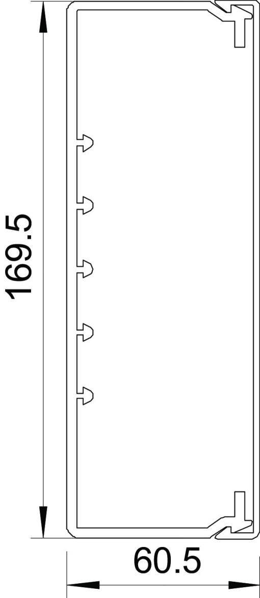 Calha com base perfurada 60x170x2000 Policloreto de vinilo cinzento claro RAL 7035