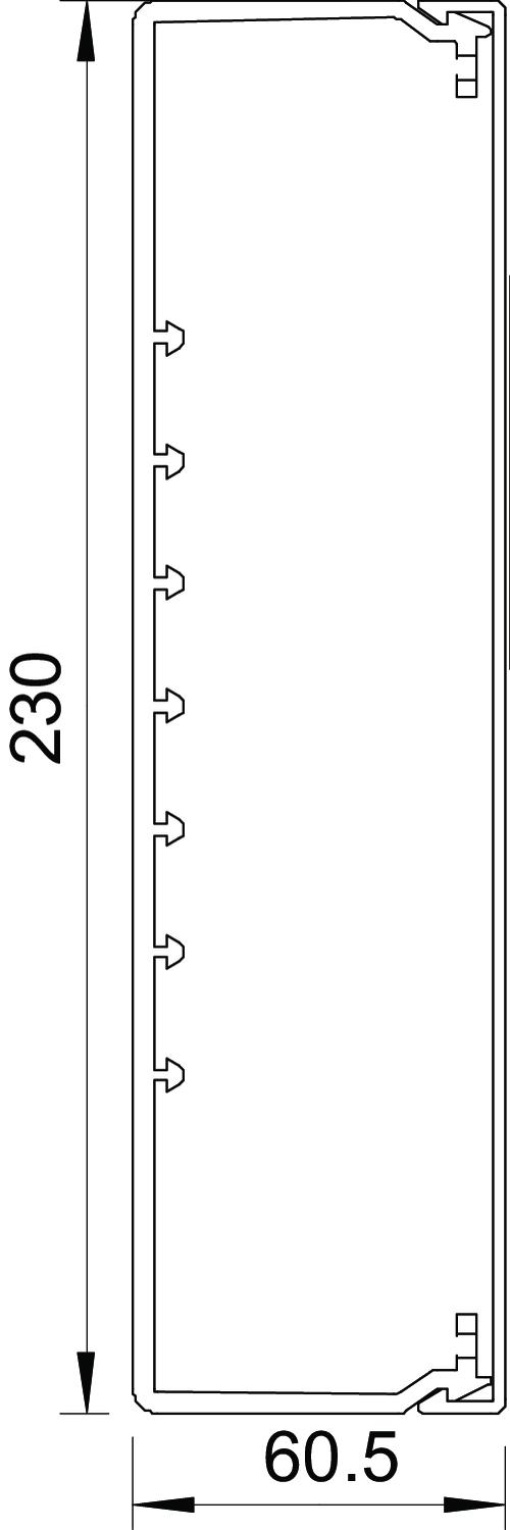 Calha com base perfurada 60x230x2000 Policloreto de vinilo cinzento claro RAL 7035