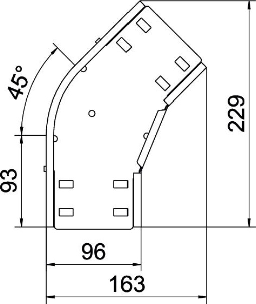 Ângulo 45º para caminho cabos, horizontal 35x100 Aço galvanizado pelo método Sendzimir zinco