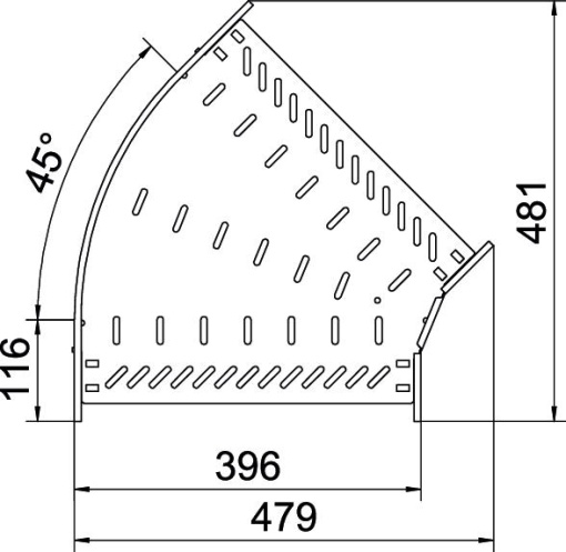 Ângulo 45º para caminho cabos, horizontal 60x400 Aço galvanizado pelo método Sendzimir zinco