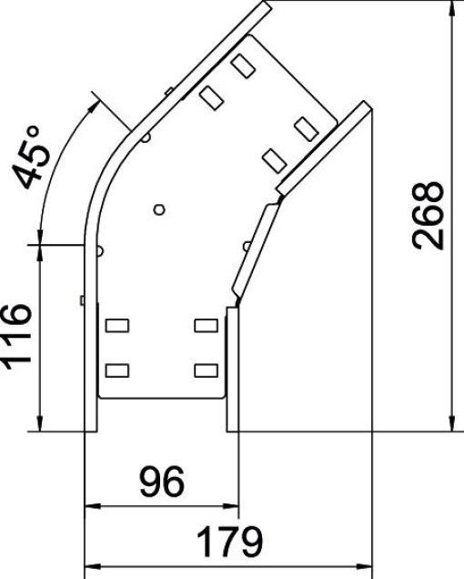 Ângulo 45º para caminho cabos, horizontal 85x100 Aço galvanizado pelo método Sendzimir zinco
