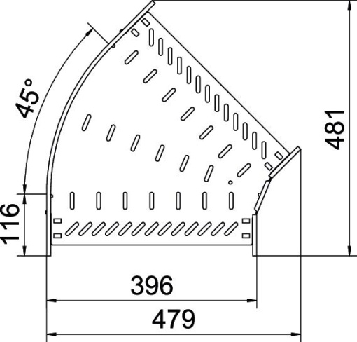 Ângulo 45º para caminho cabos, horizontal 85x400 Aço galvanizado pelo método Sendzimir zinco