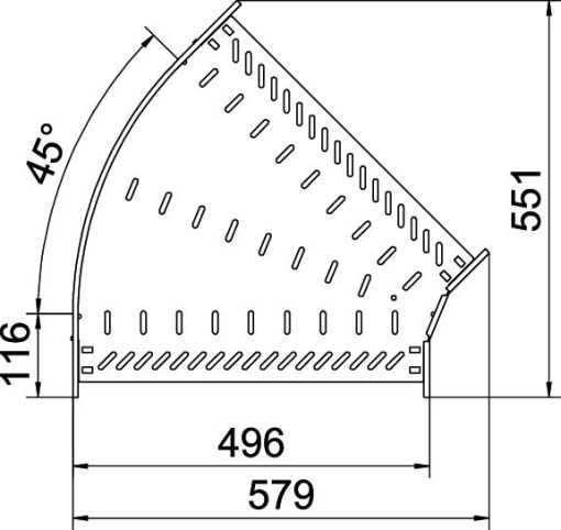 Ângulo 45º para caminho cabos, horizontal 85x500 Aço galvanizado pelo método Sendzimir zinco