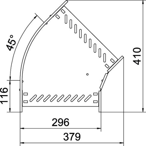Ângulo 45º para caminho cabos, horizontal 110x300 Aço galvanizado pelo método Sendzimir zinco