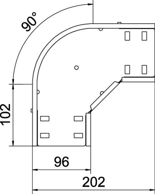 Ângulo 90º para caminho cabos, horizontal 35x100 Aço galvanizado pelo método Sendzimir zinco