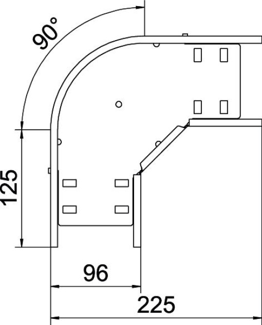 90 bend for cable tray, horizontal 60x100 Aço galvanizado pelo método Sendzimir zinco