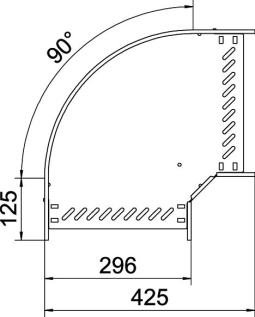 Ângulo 90º para caminho cabos, horizontal 85x300 Aço Galvanizado por imersão a quente após maquinação zinco