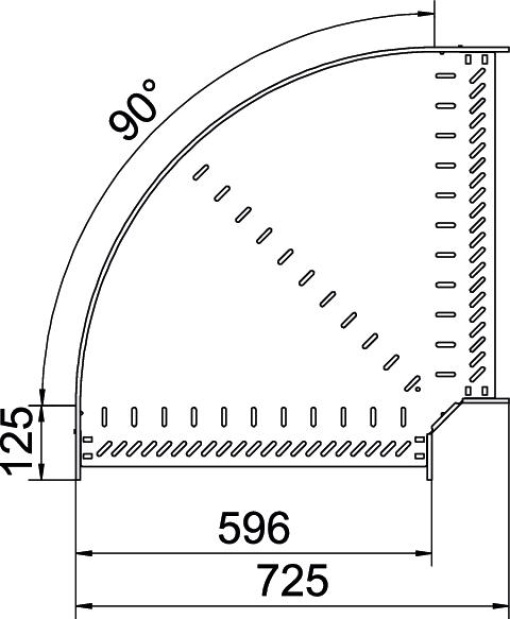Ângulo 90º para caminho cabos, horizontal 80x600 Aço Galvanizado por imersão a quente após maquinação zinco