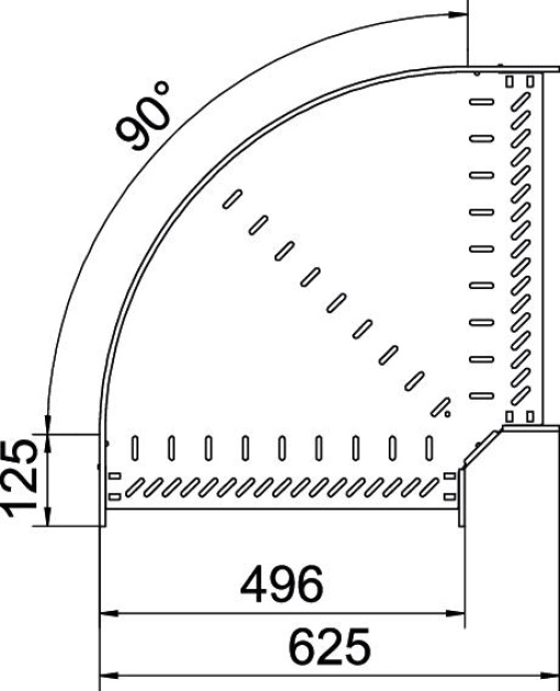 Ângulo 90º para caminho cabos, horizontal 110x500 Aço galvanizado pelo método Sendzimir zinco