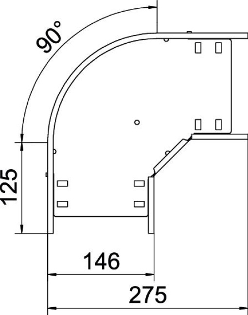 Ângulo 90º para caminho cabos, horizontal 110x150 Aço Galvanizado por imersão a quente após maquinação zinco