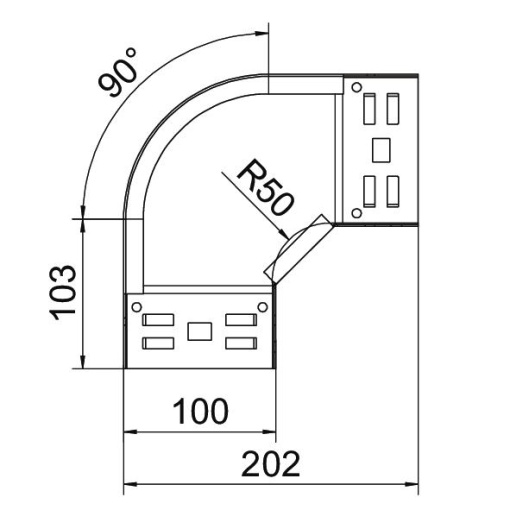 Ângulo 90 com união de encaixe rápido 60x100 Aço galvanizado pelo método Sendzimir