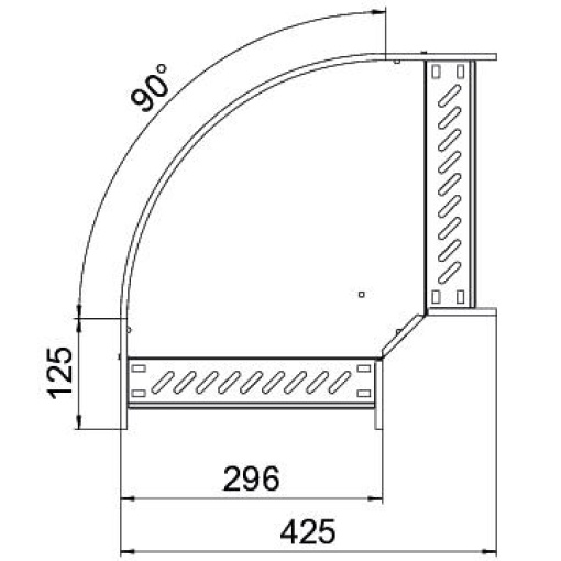 Ângulo 90º para caminho cabos, horizontal 60x300 Aço PES135 - Poliéster preto RAL 9005