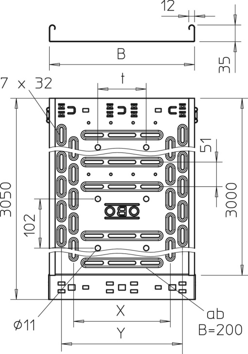Caminho de cabos em chapa RKSM Magic, com união de encaixe 35x300x3050 Aço galvanizado pelo método Sendzimir zinco