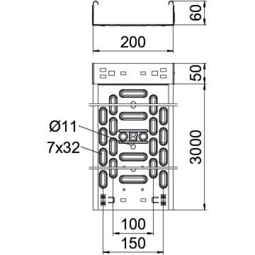 Caminho de cabos em chapa RKSM Magic, com união de encaixe 60x200x3050 Aço PES135 - Poliéster preto RAL 9005