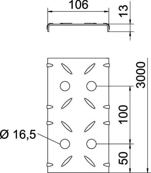 Tampa com chapa em xadrez para caminho cabos passagens 100x3000 Aço galvanizado pelo método Sendzimir zinco
