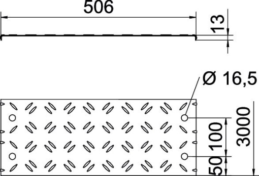 Tampa com chapa em xadrez para caminho cabos passagens 500x3000 Aço galvanizado pelo método Sendzimir zinco