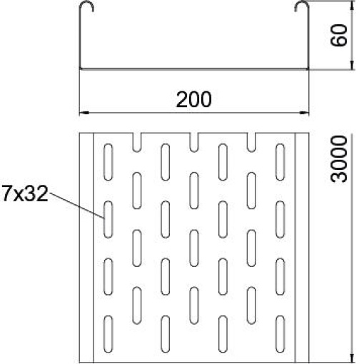 Caminho de cabos em chapa MKS perfurada 60x200x3000 Aço galvanizado pelo método Sendzimir zinco