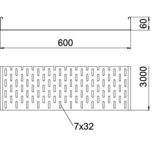 Caminho de cabos em chapa MKS perfurada 60x600x3000 Aço galvanizado pelo método Sendzimir zinco
