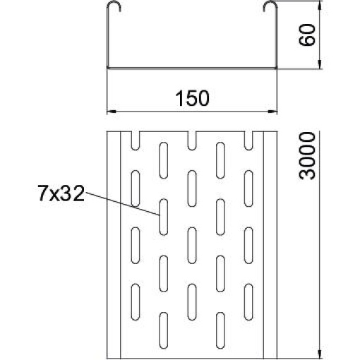 Caminho de cabos em chapa MKS perfurado 60x150x3000 Aço Galvanizado por imersão a quente após maquinação zinco
