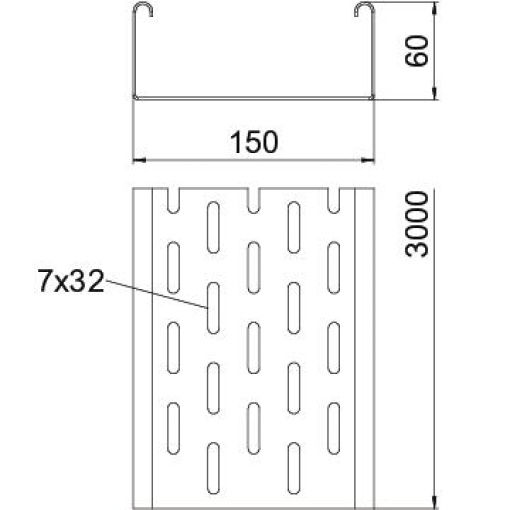 Caminho de cabos em chapa SKS perfurada 60x150x3000 Aço galvanizado pelo método Sendzimir zinco