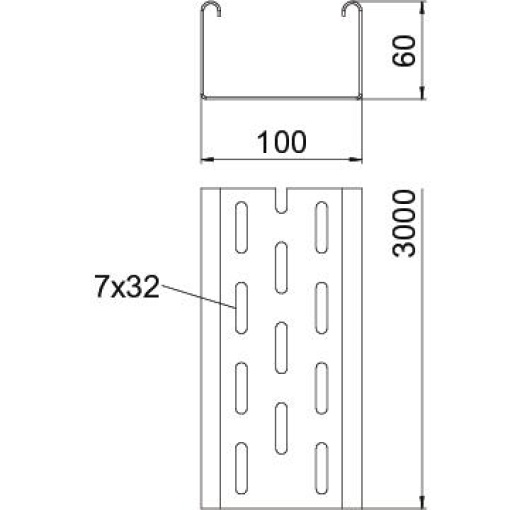 Caminho de cabos em chapa SKS perfurado 60x100x3000 Aço inoxidável 1.4571 A4 1.4571 brilhante, pós-tratamento aço inoxidável