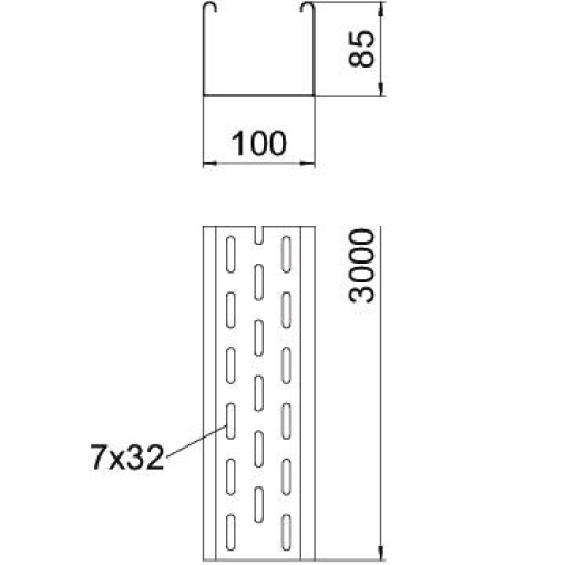 Caminho de cabos em chapa MKS perfurada 85x100x3000 Aço galvanizado pelo método Sendzimir zinco