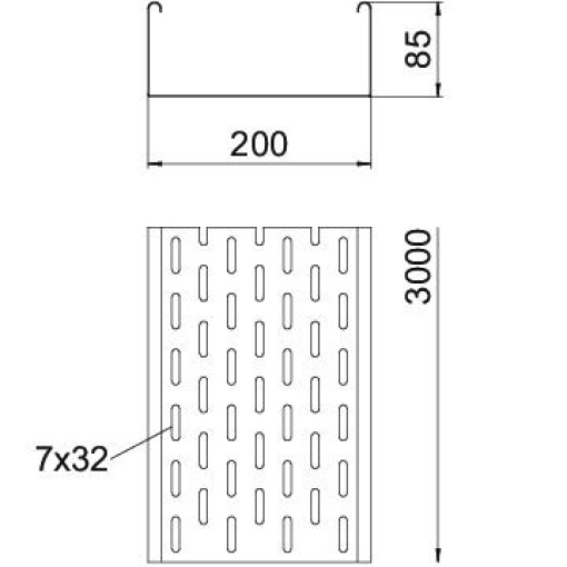 Caminho de cabos em chapa MKS perfurada 85x200x3000 Aço galvanizado pelo método Sendzimir zinco