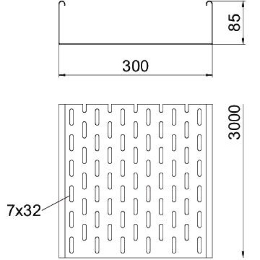 Caminho de cabos em chapa MKS perfurada 85x300x3000 Aço galvanizado pelo método Sendzimir zinco