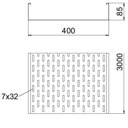Caminho de cabos em chapa MKS perfurada 85x400x3000 Aço galvanizado pelo método Sendzimir zinco
