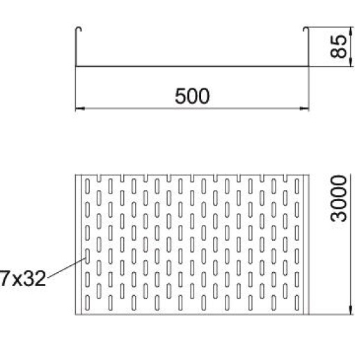 Caminho de cabos em chapa MKS perfurada 85x500x3000 Aço galvanizado pelo método Sendzimir zinco