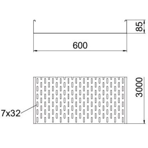 Caminho de cabos em chapa MKS perfurada 85x600x3000 Aço galvanizado pelo método Sendzimir zinco