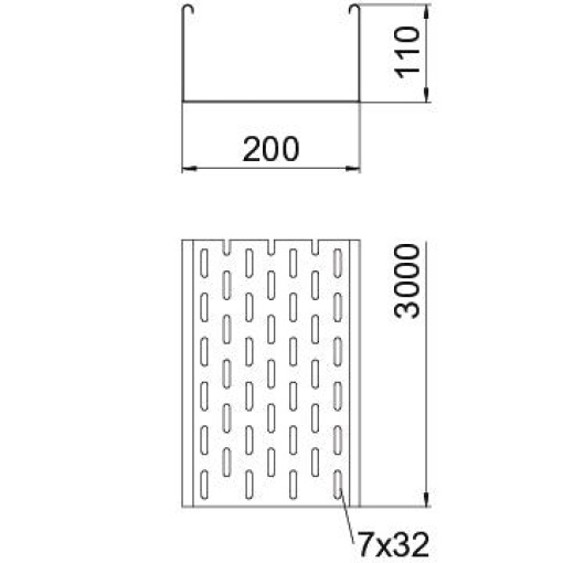Caminho de cabos em chapa MKS perfurada 110x200x3000 Aço galvanizado pelo método Sendzimir zinco